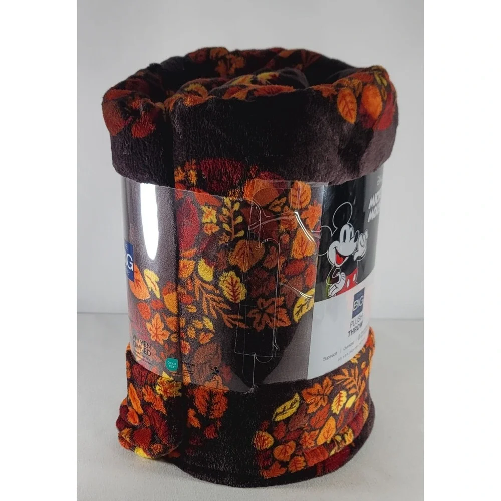 The Big One Disney Mickey Fall Harvest Leaves Plush Fleece Throw‎ Blanket 5'x6'